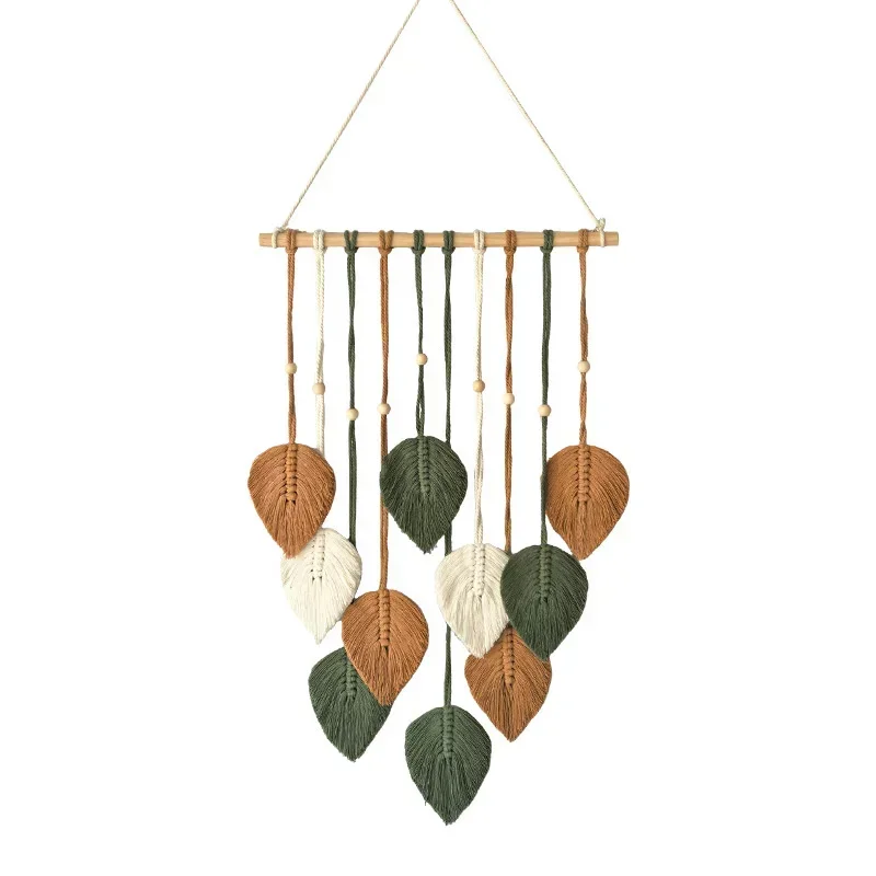 Macrame Leaf Tapestry Wall Hanging Boho Woven Wall Decor Handmade Leaves Pendant Bedroom Room Wall Decoration