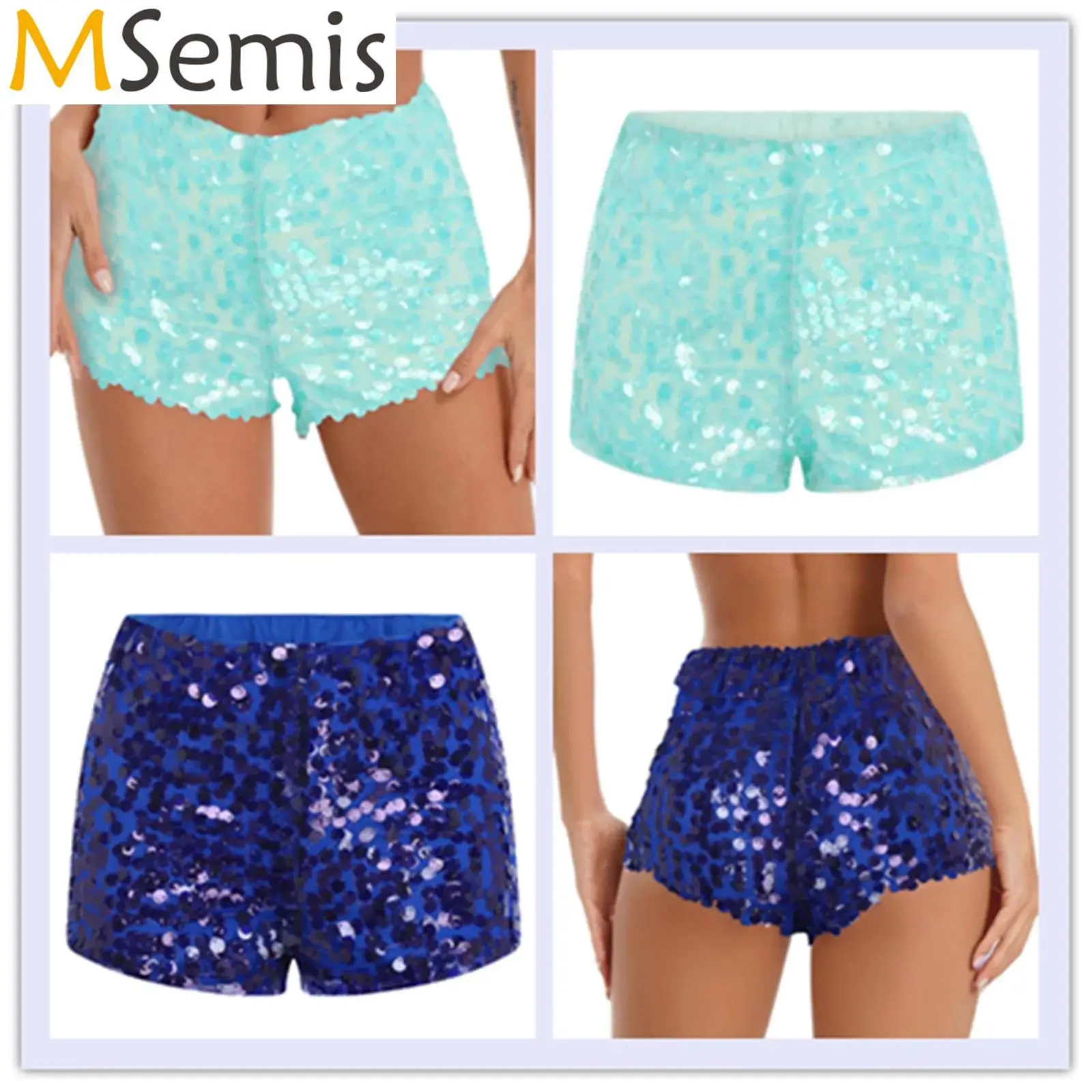 

Womens Glittery Sequined Hot Pants Booty Shorts Sequin Mesh Layer Fully Lined Side Zipper High Waist Shorts for Clubwear Raves