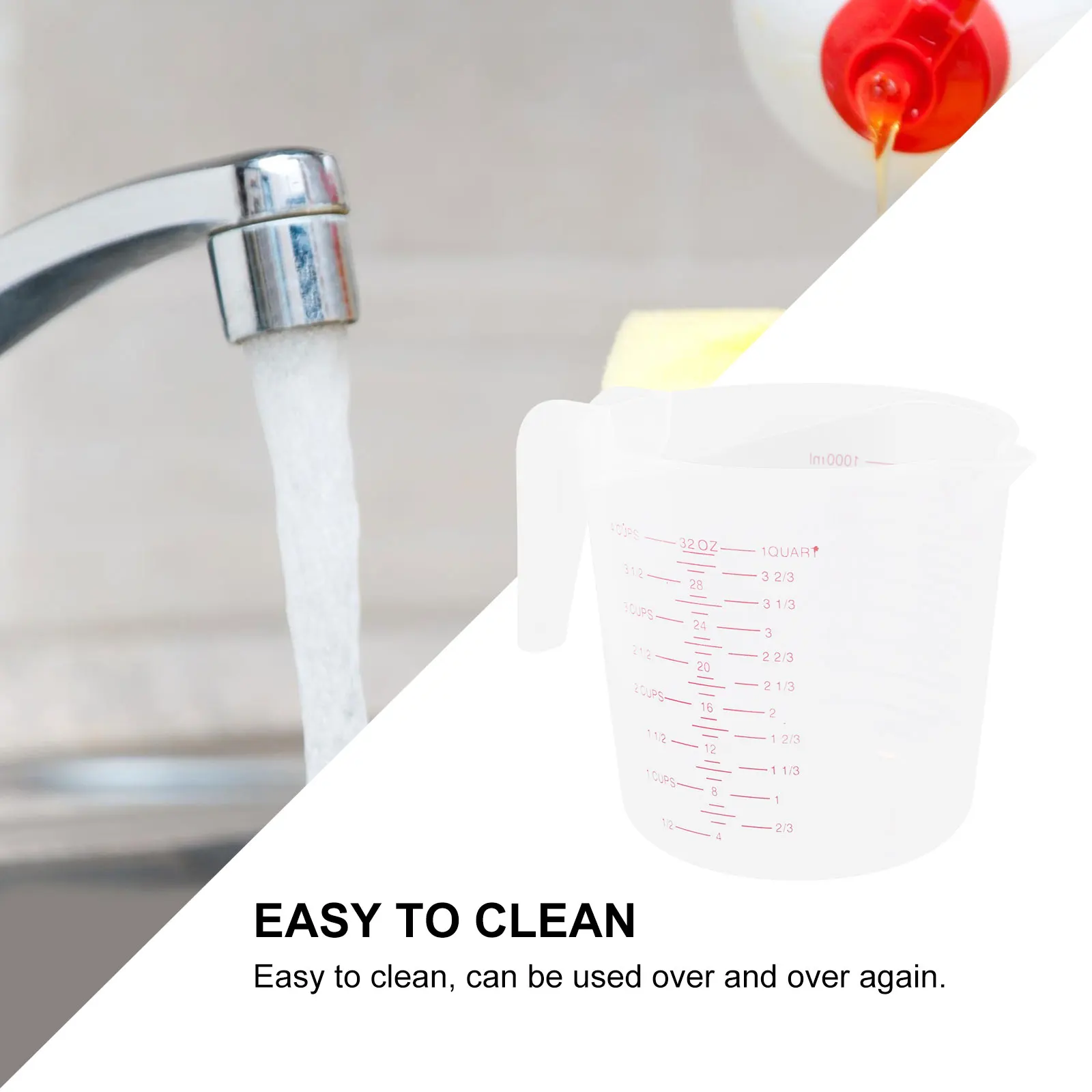 

Plastic Measuring Cup 1000 Ml Graduated Easy Clean Baking Kitchen Laboratory Liquid Container Reusable Storage