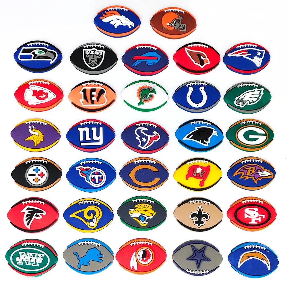 American Football Rugby Series Shoes Charms Accessories Kids Garden PVC Shoe Buckle Decorations Fit Shoe Charms Xmas Gifts