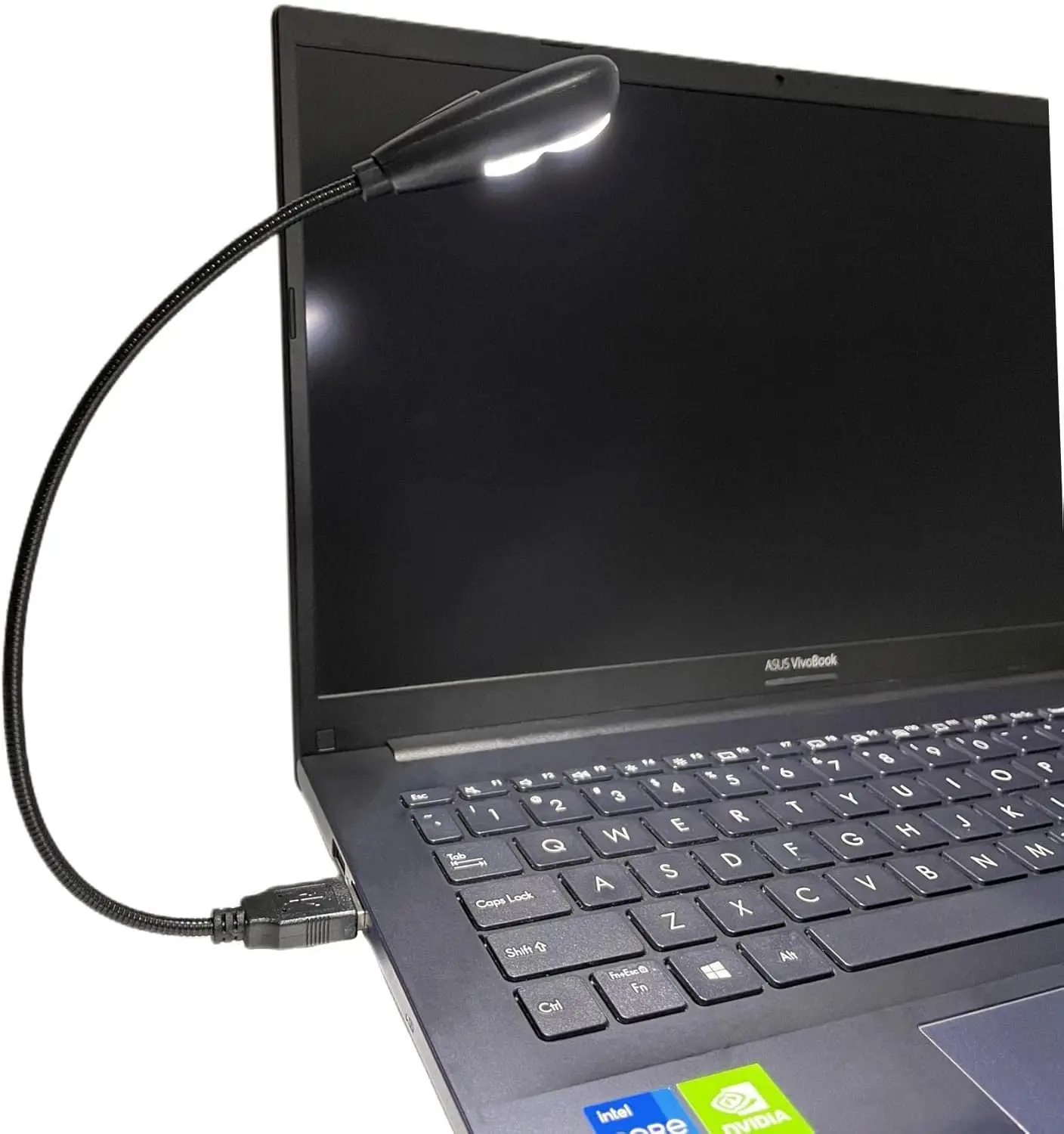 

USB Reading Lamp with 2 Brightness Levels, Flexible Gooseneck for Laptop, Keyboard, Power Bank (Black + Mini USB Light)