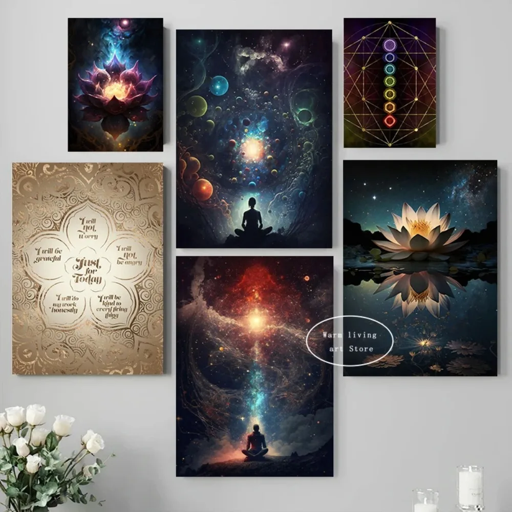 Reiki Principles Symbols Lotus Wall Art Posters Cho Ku Rei Print Spiritual Chakra Inspirational Canvas Painting Yoga Home Decor