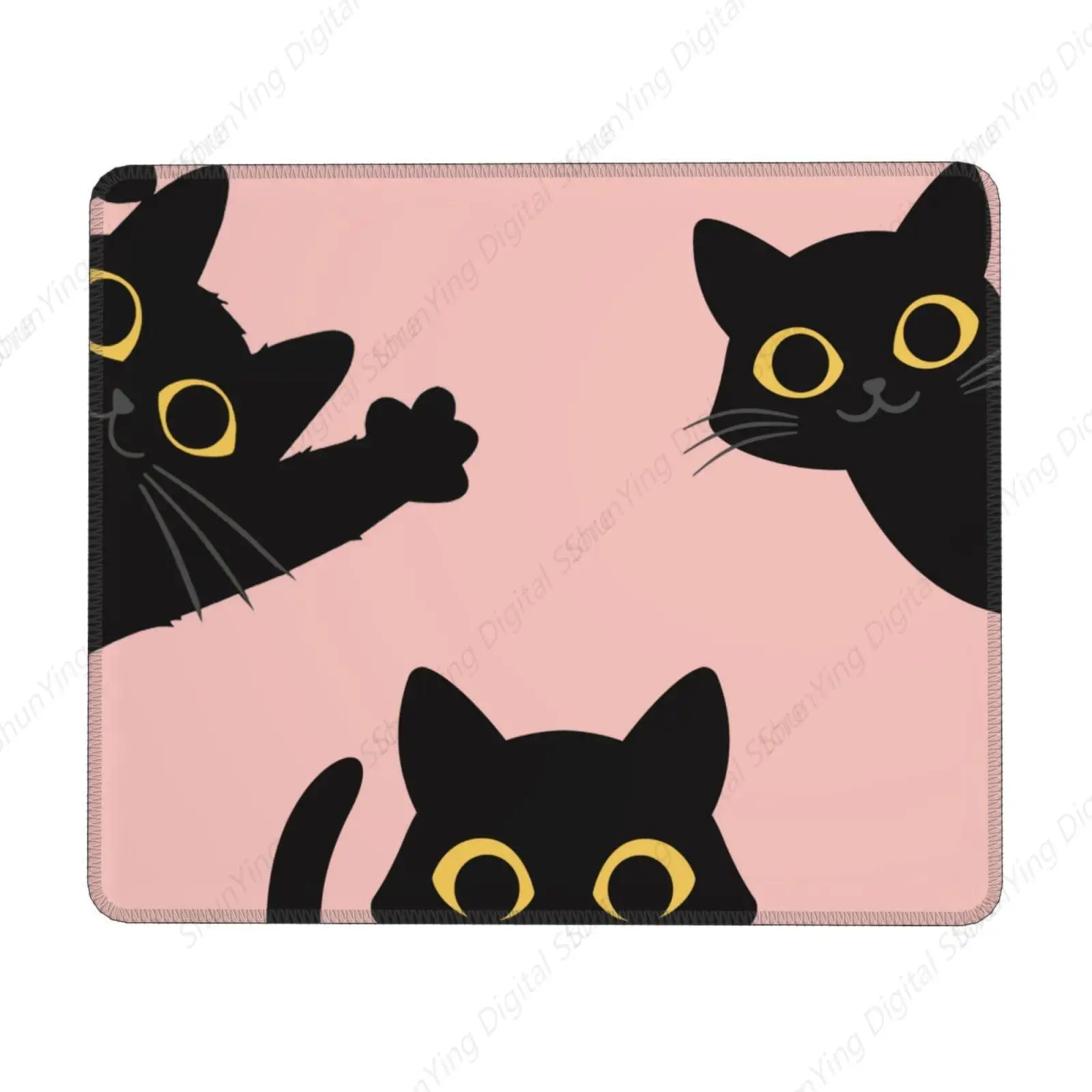 

Three Cats Black Fun Cat Square Mouse Pad With Non Slip Rubber Sewn Edge Mouse Pad Suitable For Gaming Office Laptops 25*30cm