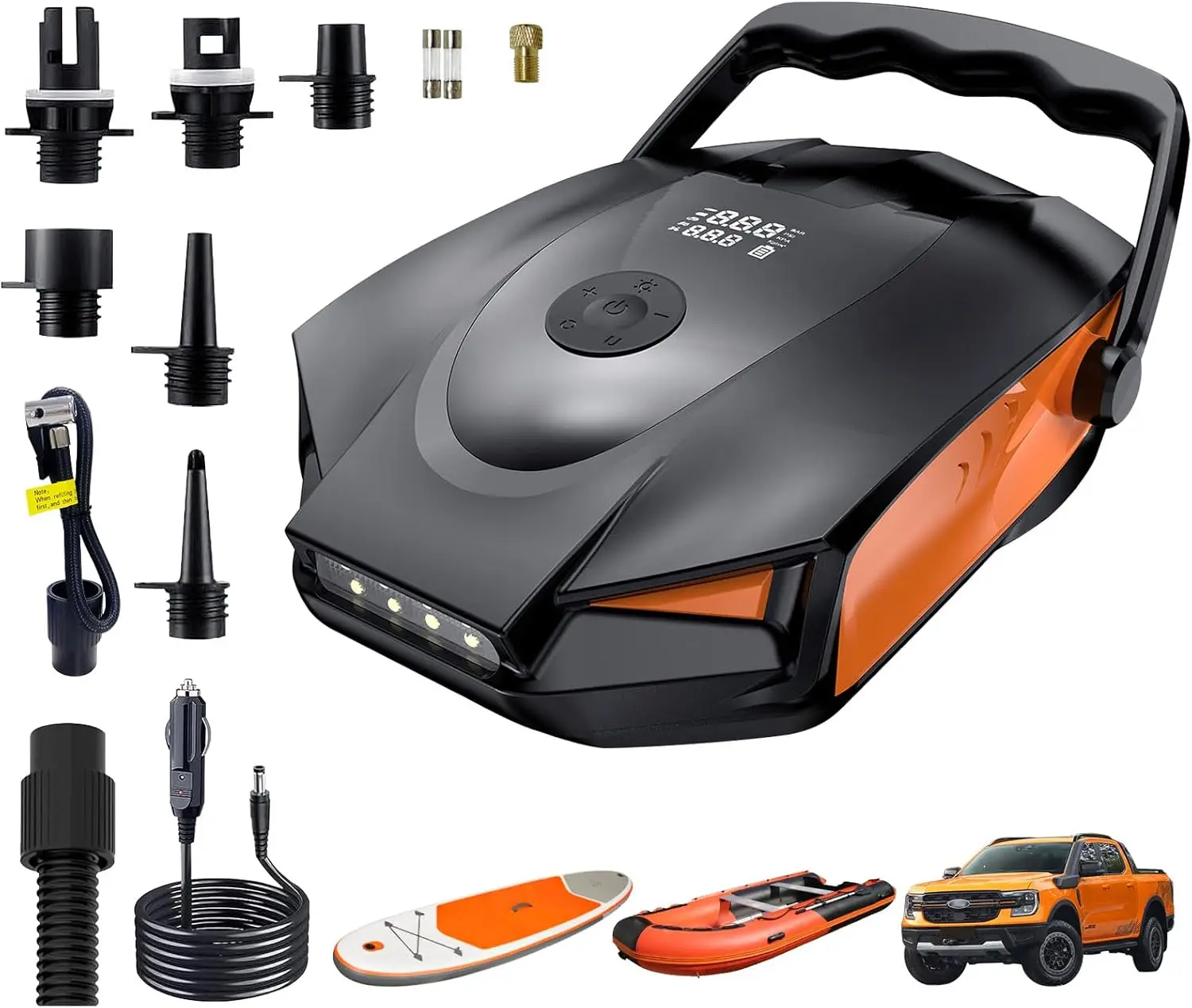 50PSI Electric Air Pump for SUP, Car, Bike - Fast Dual Stage Inflation with Auto Shut Off