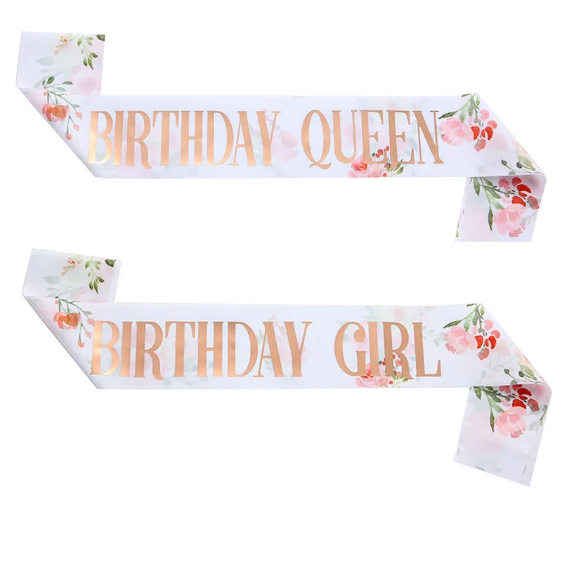 New flower pattern fashion girls party straps birthday girl queen birthday girl belt bronzing festival supplies