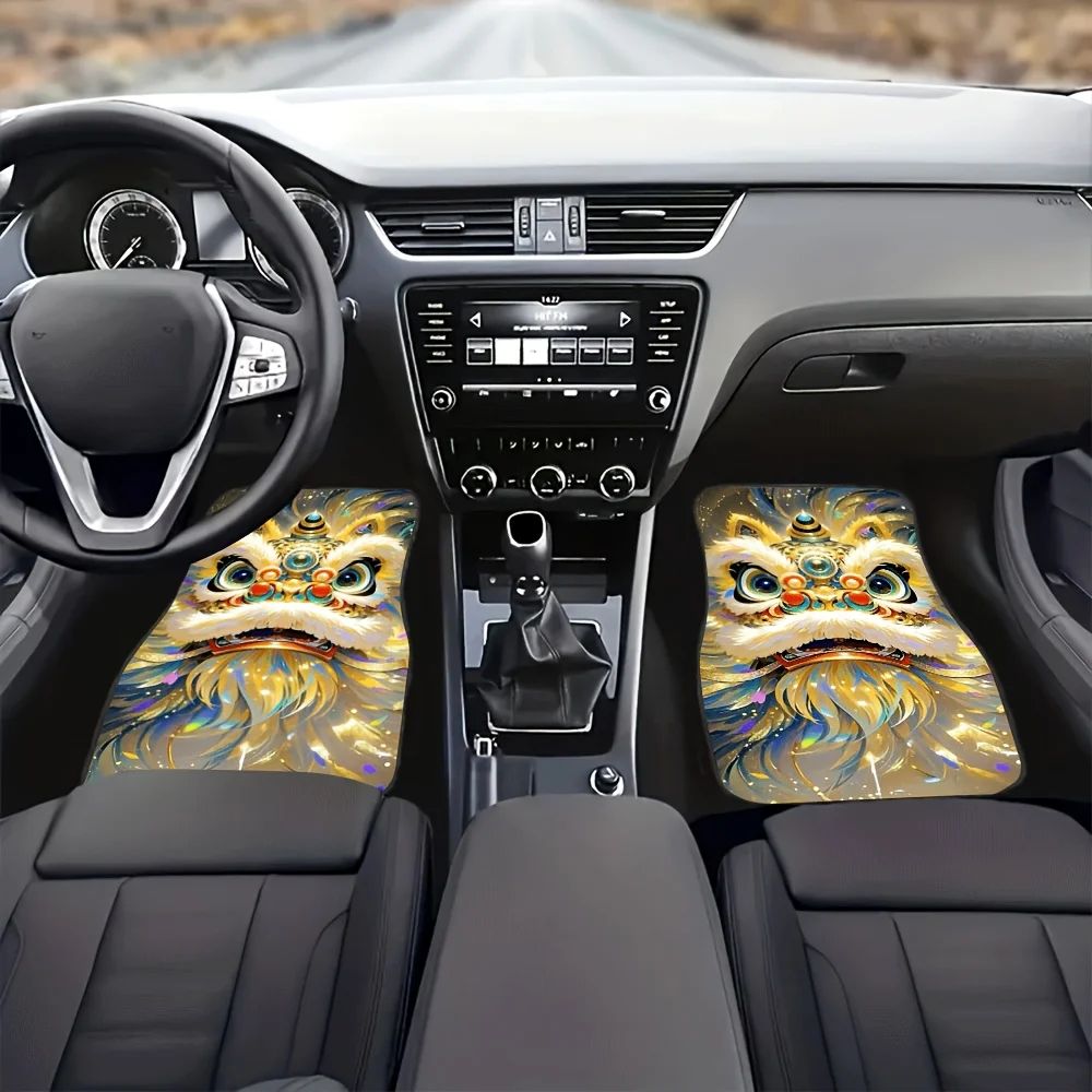 Set Of 4 Golden Lion Rattle Cloud Design Car Footrests, Universal Non-Slip Protective And Dust-Resistant Front And Rear Floor Ma