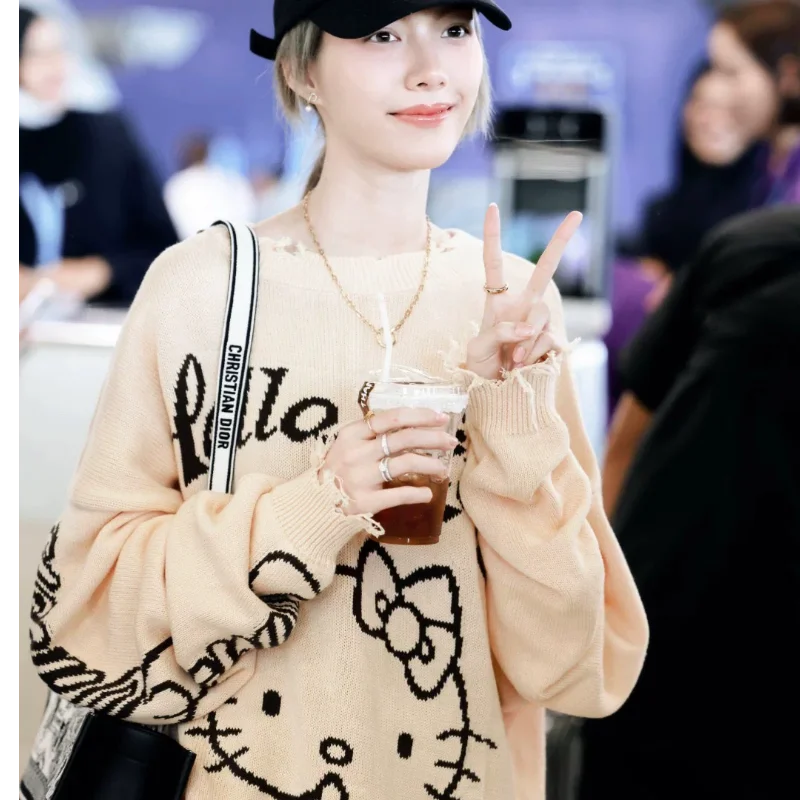 เสื้อไหมพรมทรงหลวม ลายการ์ตูน ดีไซน์สำหรับผู้ชายและผู้หญิง ผ้าคอตตอนผสม แขนยาว แฟชั่นฤดูหนาว สไตล์ลำลอง