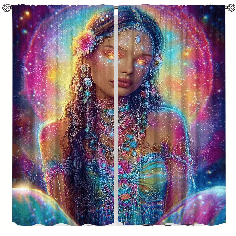 Starry Night Dreamy Colorful Girl Curtains, installed with pocket rods, suitable for bedrooms living rooms, balconies decoration