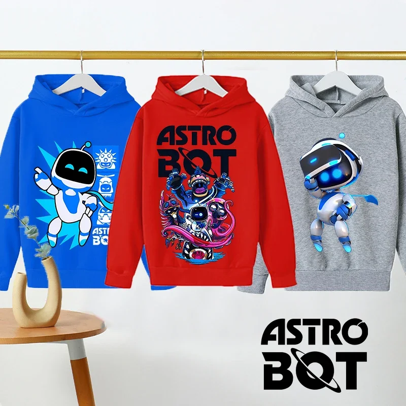 Astro Bot Sweatshirt Boys Girls Anime Cartoon Plush Pullover Hoodies Winter Outdoor Warm Thick Top Coat Children's Clothing Gift