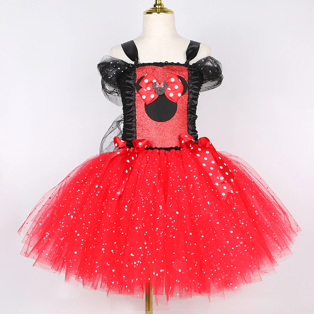 Disney Sparkly Red Minnie Mouse Dresses for Girls Christmas Halloween Costumes for Kids Baby Birthday Party Tutu Outfits Clothes