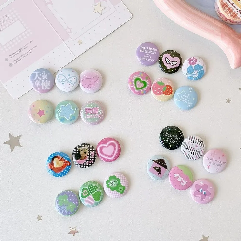 6Pcs/Set Ins Style Mini Badge Pins Round Shape Printed Design Enamel Pins Clothing Pin Attachment Backpack Decoration Pins