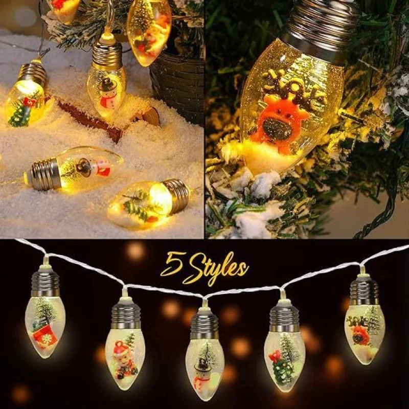 Santa Bulb String Lights, Battery Operated Warm White LED, for Christmas Tree Home Shelf Wall Indoor Holiday Decorations Gift