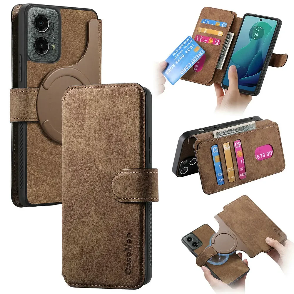 Pop 2 In 1 Leather Flip Book Case For Motorola Moto G96 5G Luxury Cover Magnet Wallet Card Funda Moto G56 G66J G66Y G85 G55 G05