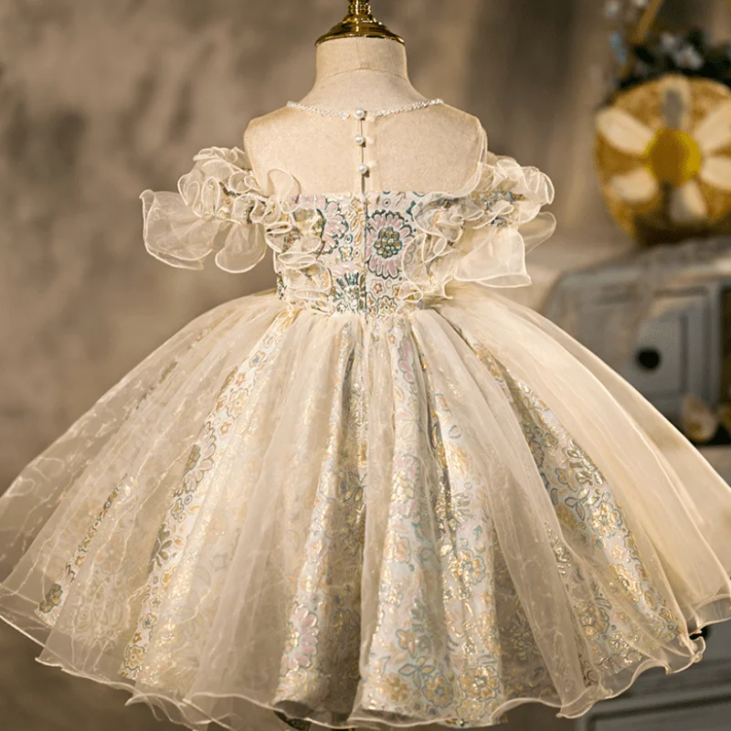 Fashion Baby Girl Princess Tutu Dress Infant Toddler Child Lace Pearl Summer Vestido Birthday Party Pageant Ball Gown Frock1-14Y