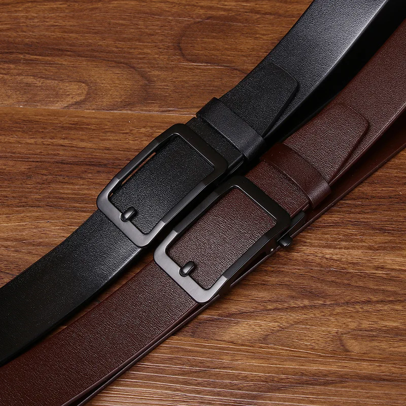 حزام رجالي من الجلد الأصلي بإبزيم تلقائي بتصميم جديد من الطبقة الأولى من جلد البقر حزام أعمال أنيق متعدد الاستخدامات