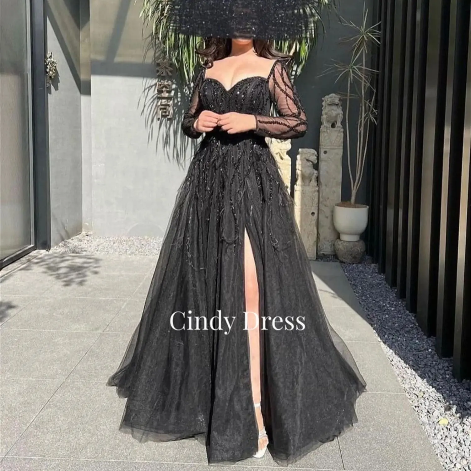 Cindy Black a-line Beaded Sweetheart Luxury Party Dress Women Elegant Long Wedding Chic abiti da cerimonia da sera richiesta adatta