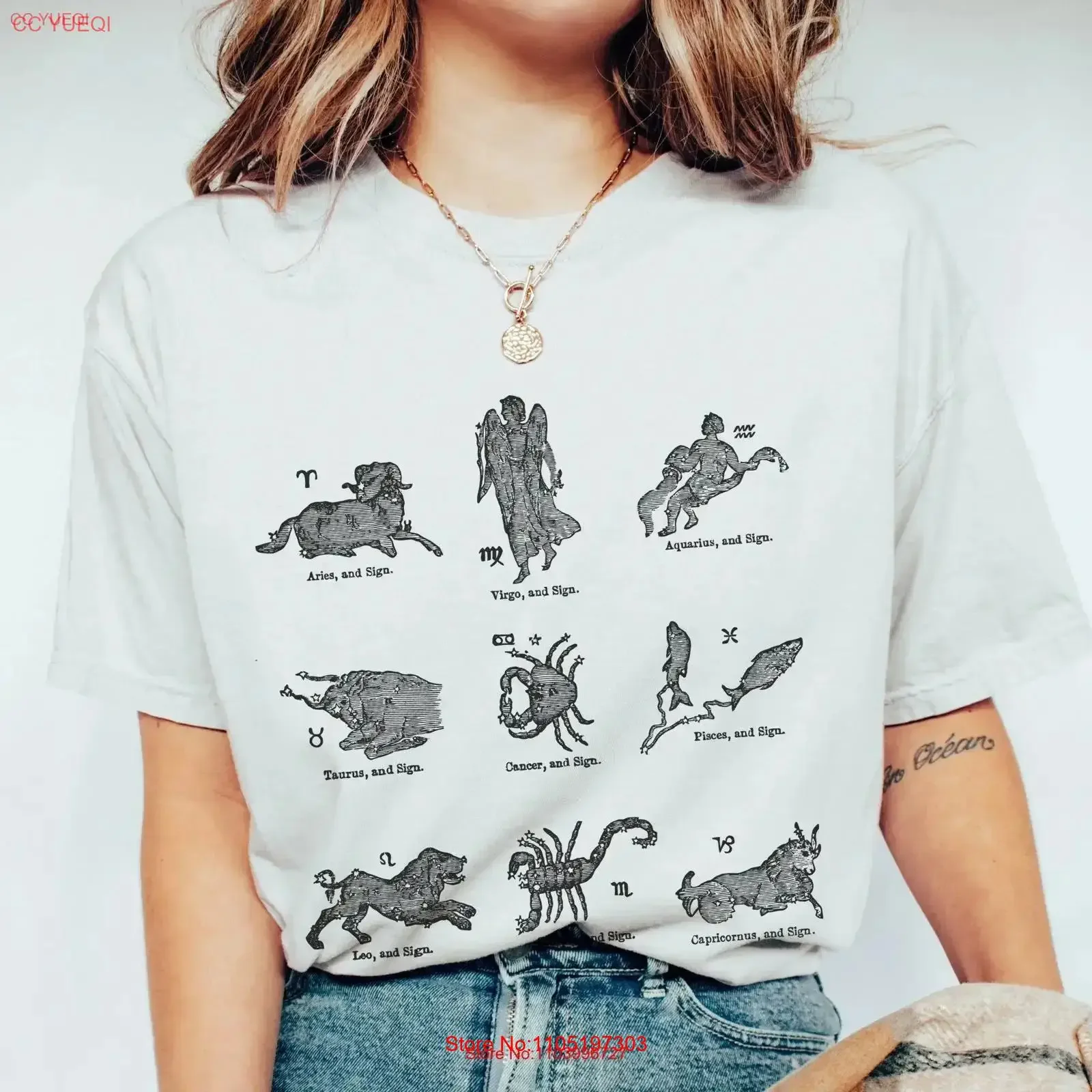 

Футболка со знаками зодиака, гороскоп для женщин, модный винтажный стираный топ для астрологии, повседневная одежда, мягкий дышащий homme