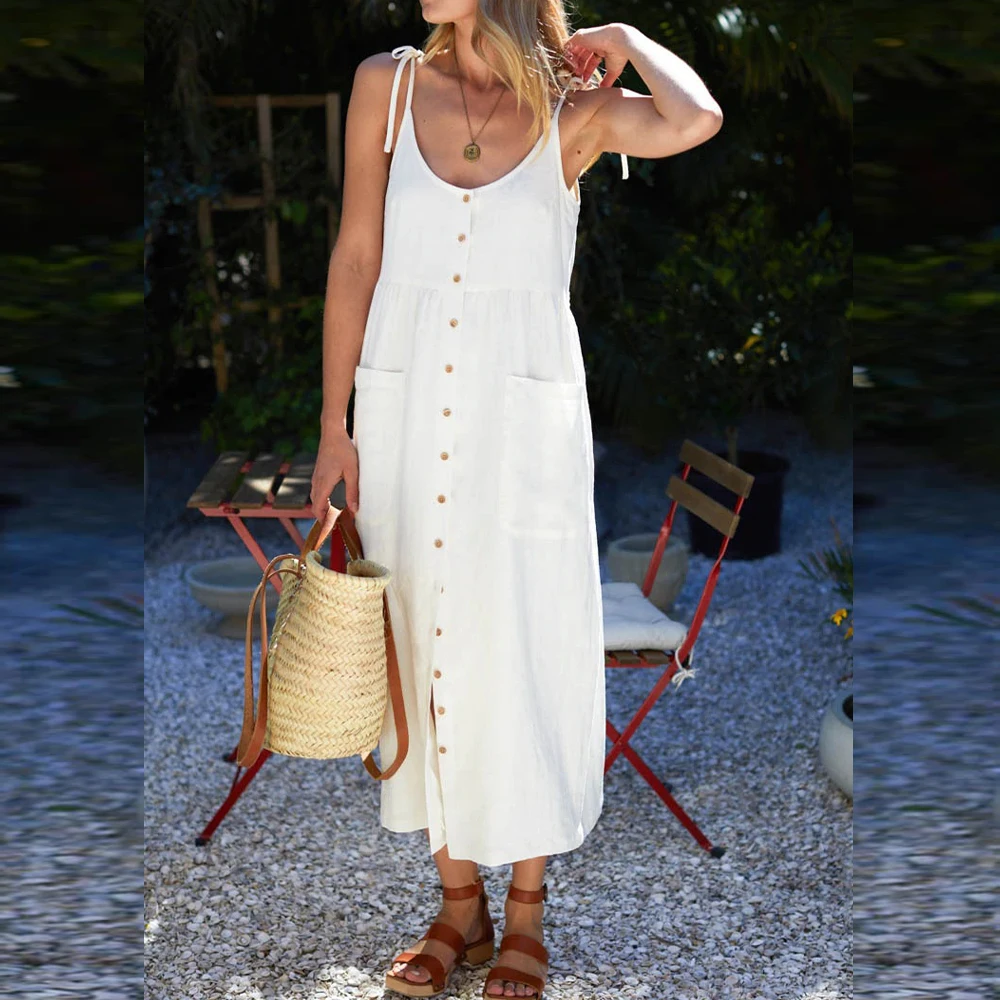 

Camisole Long Skirt Dress For Women 2023 Summer Cotton Linen Loose Mini Sexy Short Skirt Female Clothing Y2K Vestido Robe Fashi