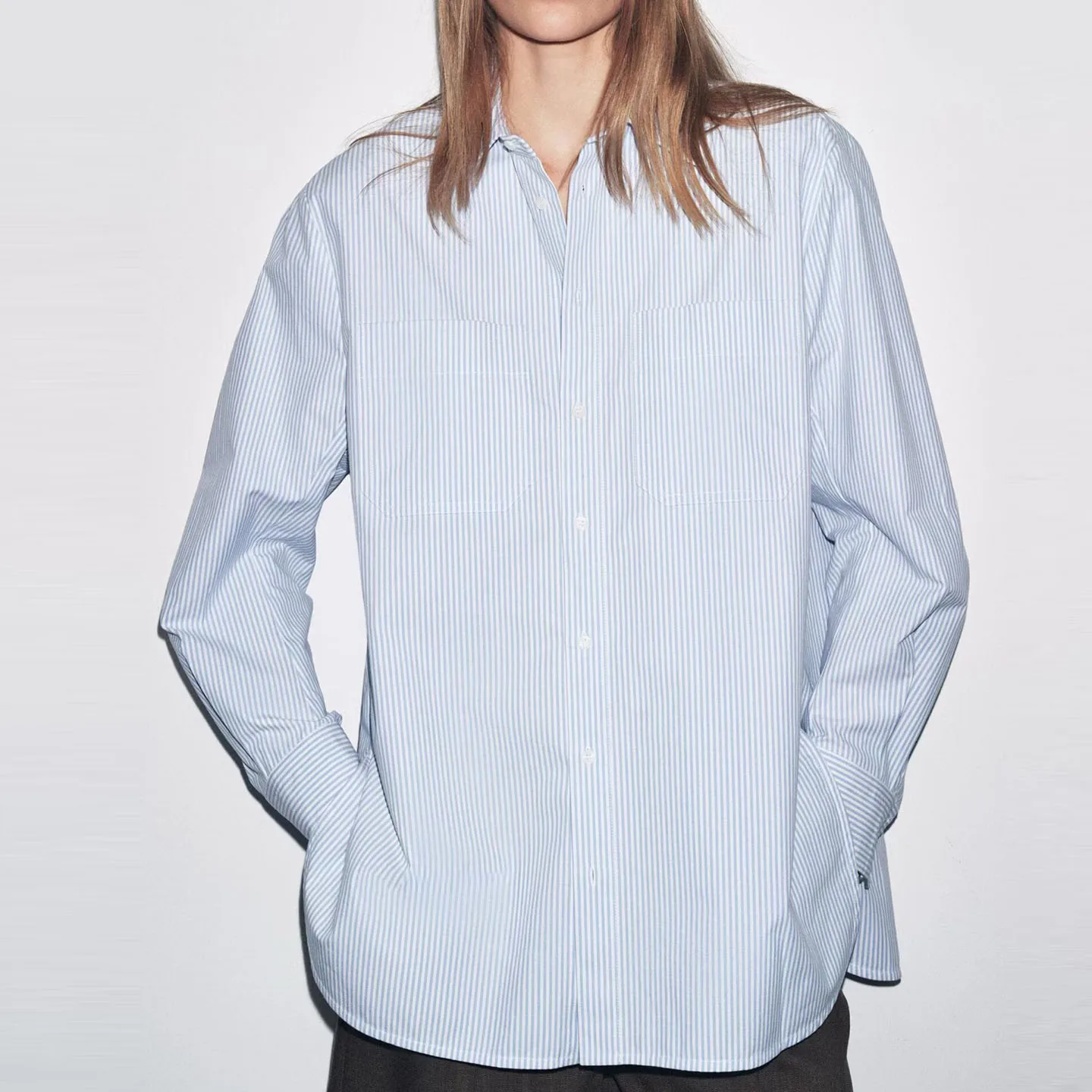 Z Damen Faion irt Commute Stripe ket Design Long Sve Straight Cut Casual Ele Sle Herbstsaison