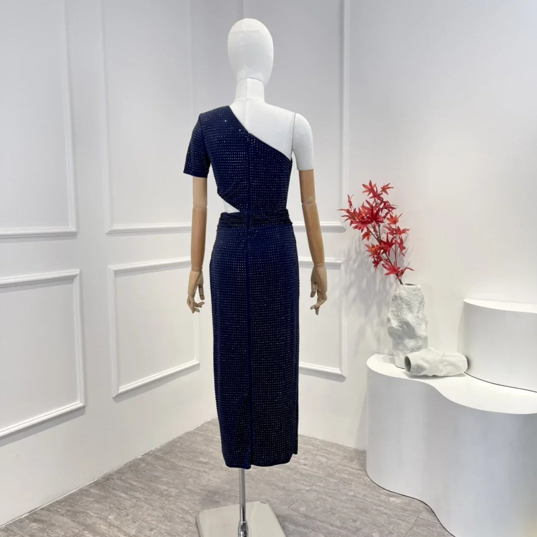 เดรสปาร์ตี้ทรงมิดิผ่าข้างเอว แต่งเพชรระยิบระยับ ดีไซน์ไหล่พิเศษ ผ้าคุณภาพสูง ยืดได้ รุ่นใหม่ประจำปี 2022 สำหรับฤดูร้อน