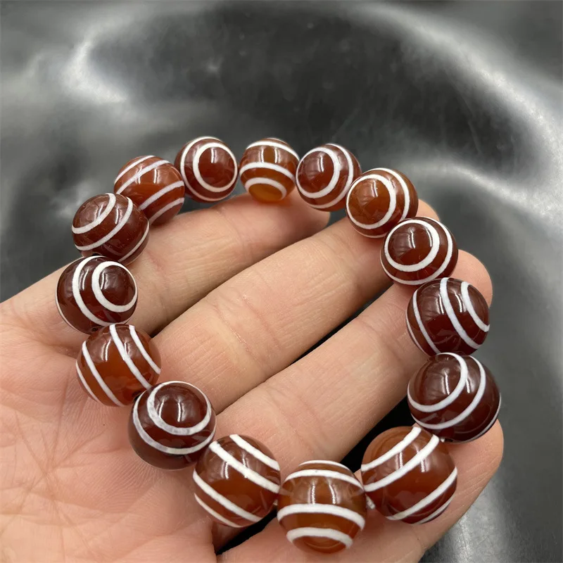 سوار كرة Dzi بعيون حمراء ، حرير متعرج ، عقيق قديم ، 14 * #2