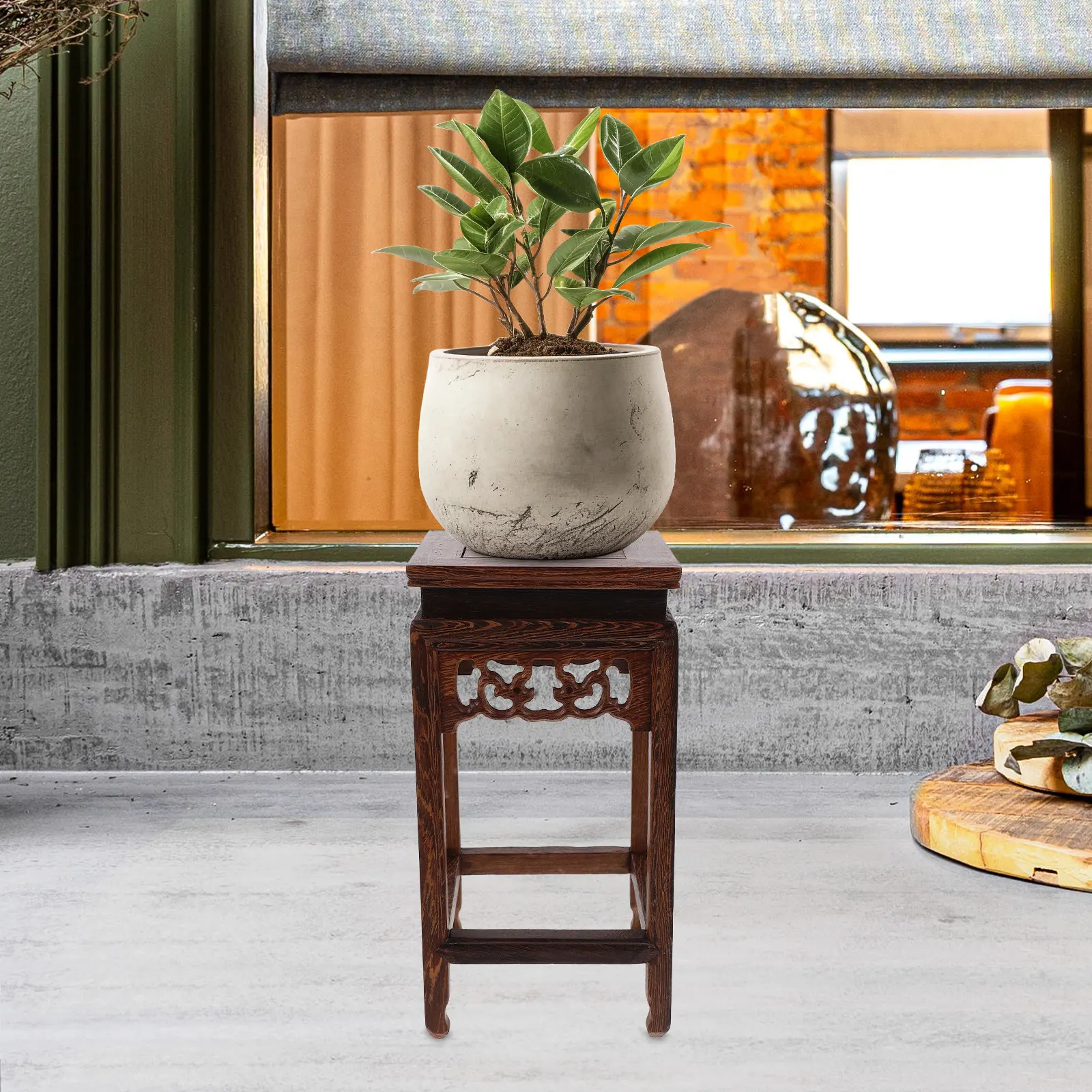 Wooden Bench Stool Short Wood Riser Stool Rustic Stable Plant Stand Wood Base Plant Holder Potted Planter Display Decorative