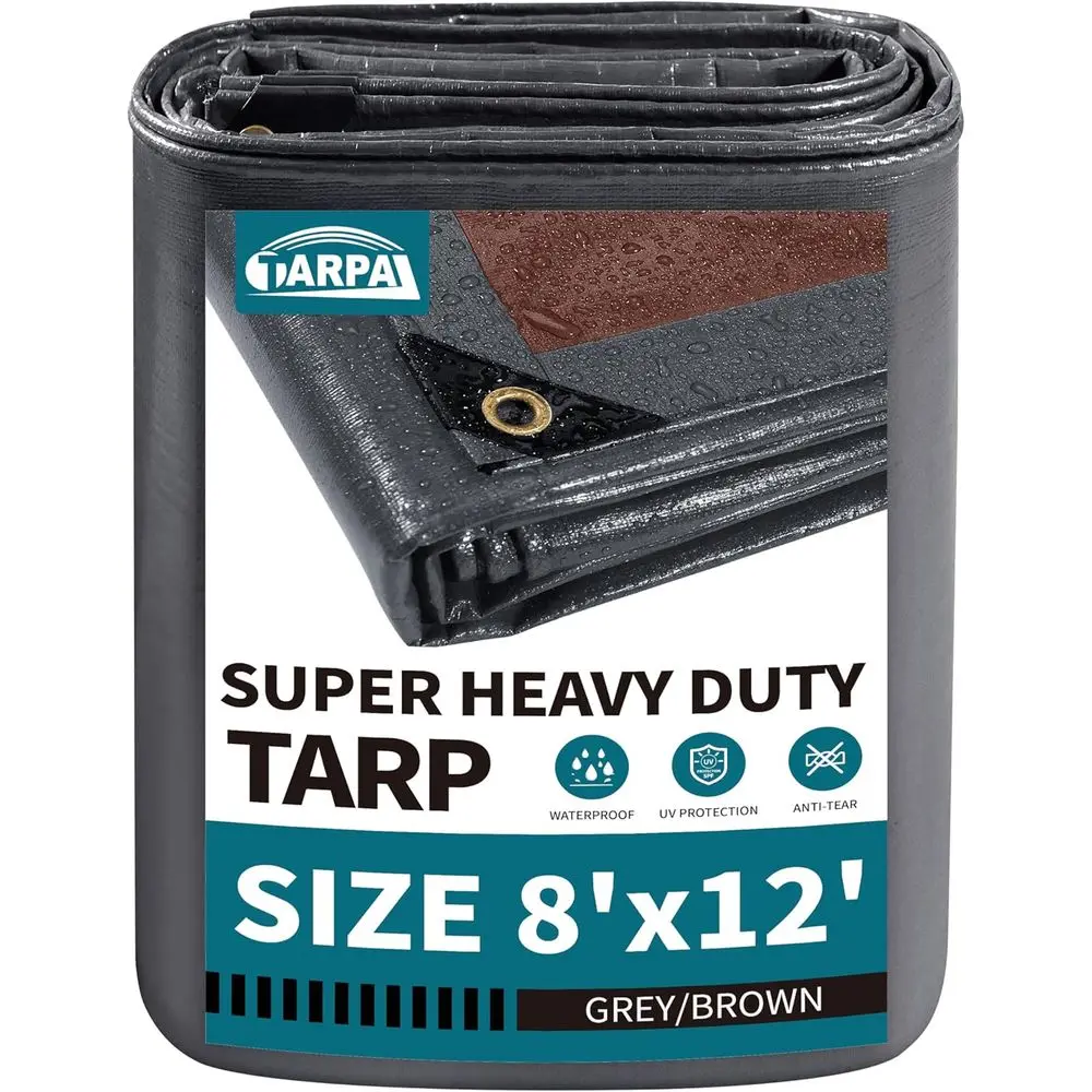 

8x12 Heavy-Duty Waterproof UV-Protected Tarp with Grommets (Grey/Brown)