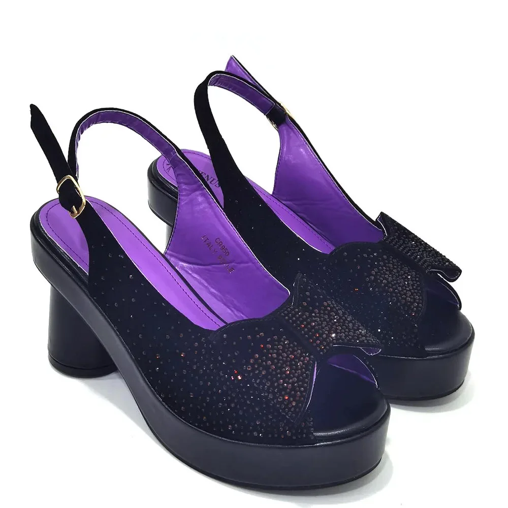 Elegante Schwarze Damen-Sandalen mit Blockabsatz, Plateau, Peeptoe und Strass-Verzierung & Clutch-Tasche Set für Hochzeit, Party und Abendveranstaltungen – Detail 20