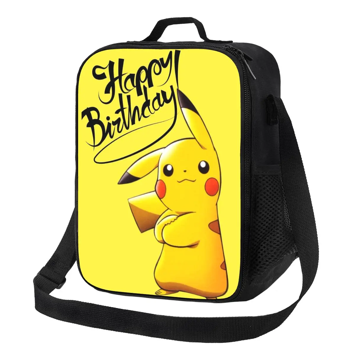 

Custom Bikachus Happy Birthday Lunch Bag Men Women Cooler Thermal Insulated Lunch Boxes for Adult Office