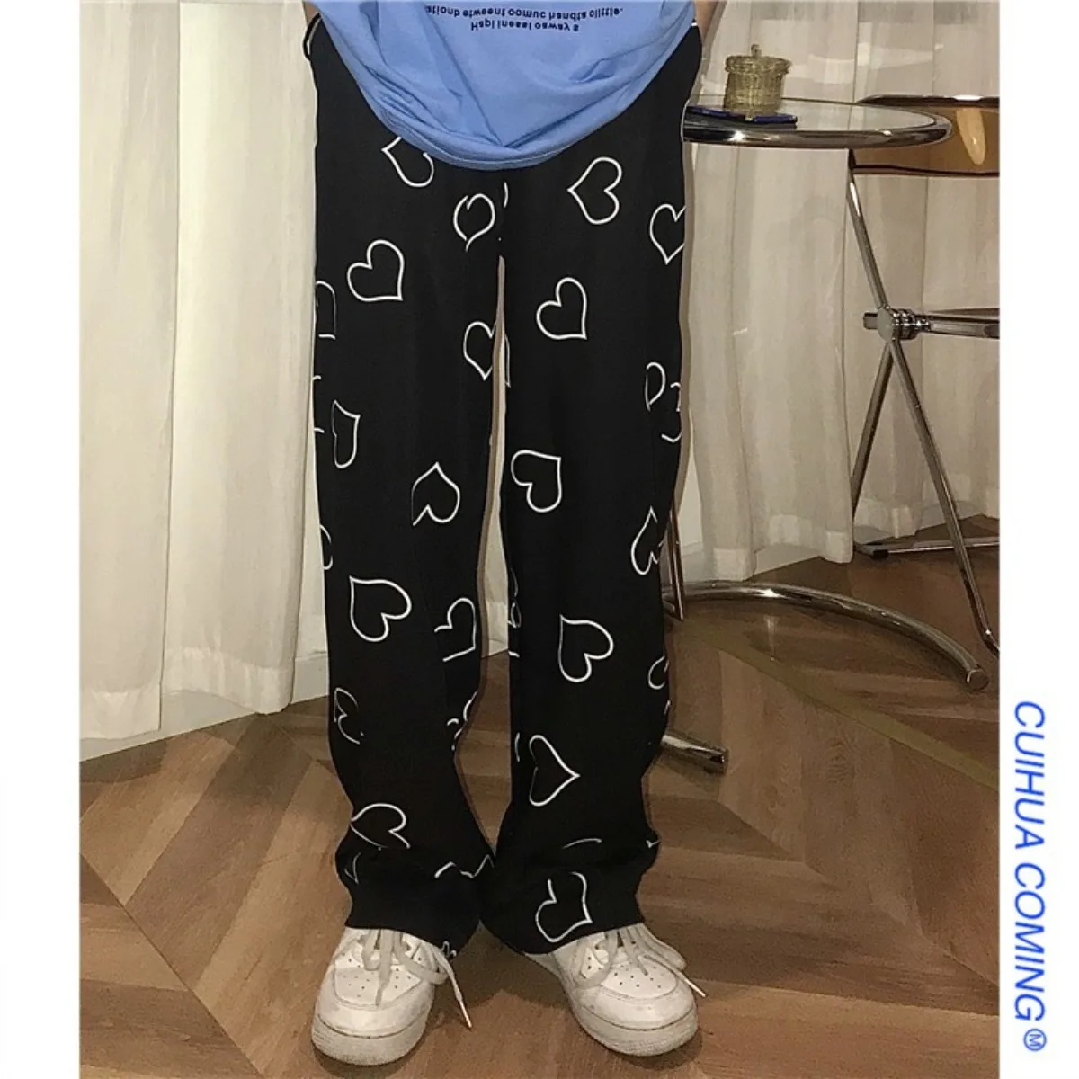 Pants Women Fashion Leisure Loose Summer  High Waist Streetwear  Motion Long Trousers Black Womens Straight Pants Trend