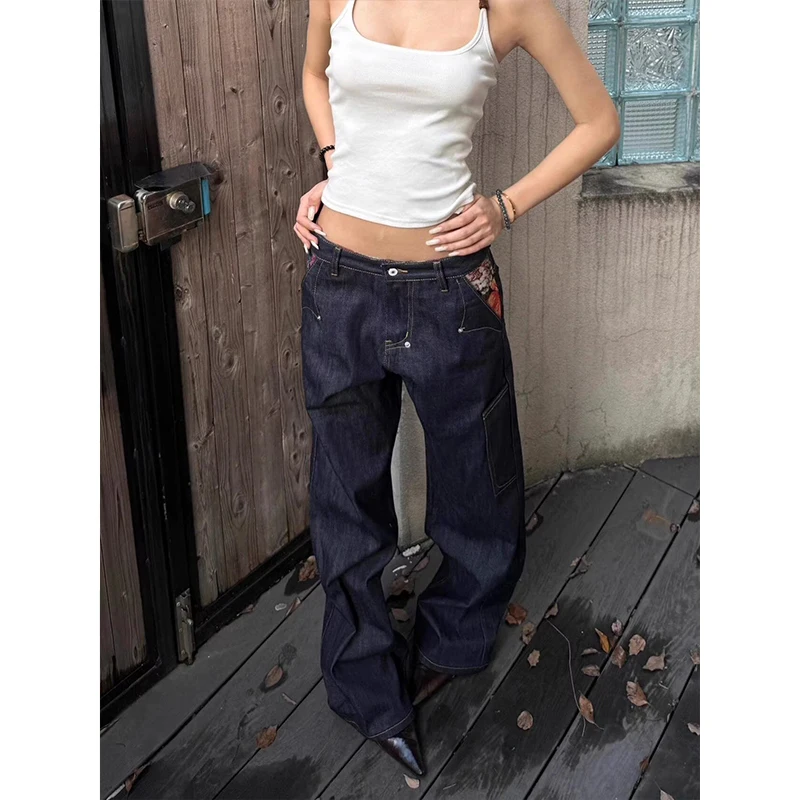 

American Retro Embroidered Workwear Jeans Women's Loose Slimming Wide Leg Straight Cut Long Trousers 2026 Spring Summer