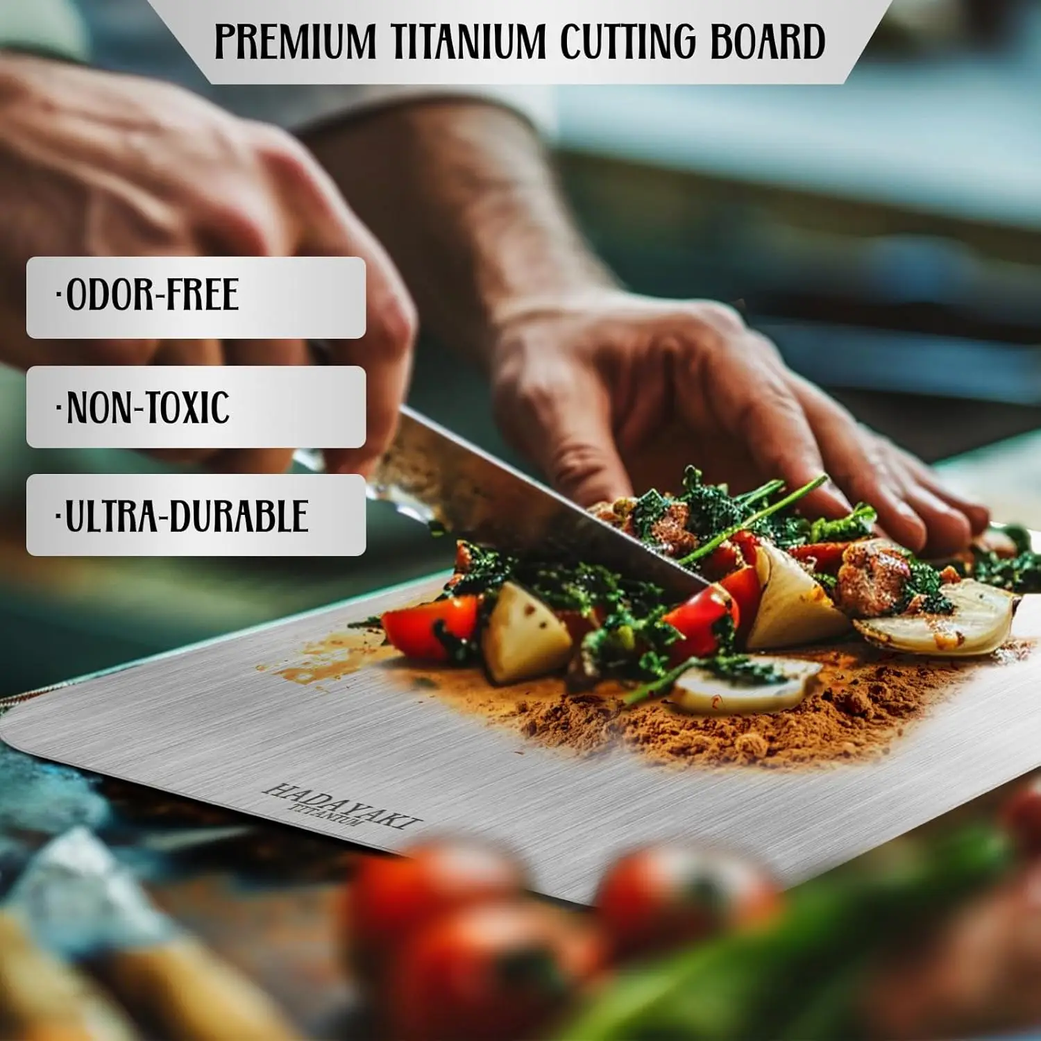 % Pure Titanium Cutting Board With Silicone Mat: Dual-Sided For Precision And Durability, Easy To Clean, Ideal For Meat,