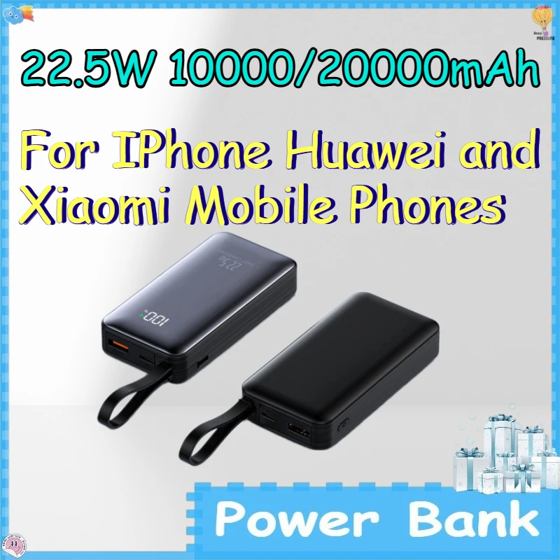 

22.5W 10000/20000mAh Power Bank for IPhone Huawei and Xiaomi Mobile Phones PowerBank with Built-in Fast Charging Cable