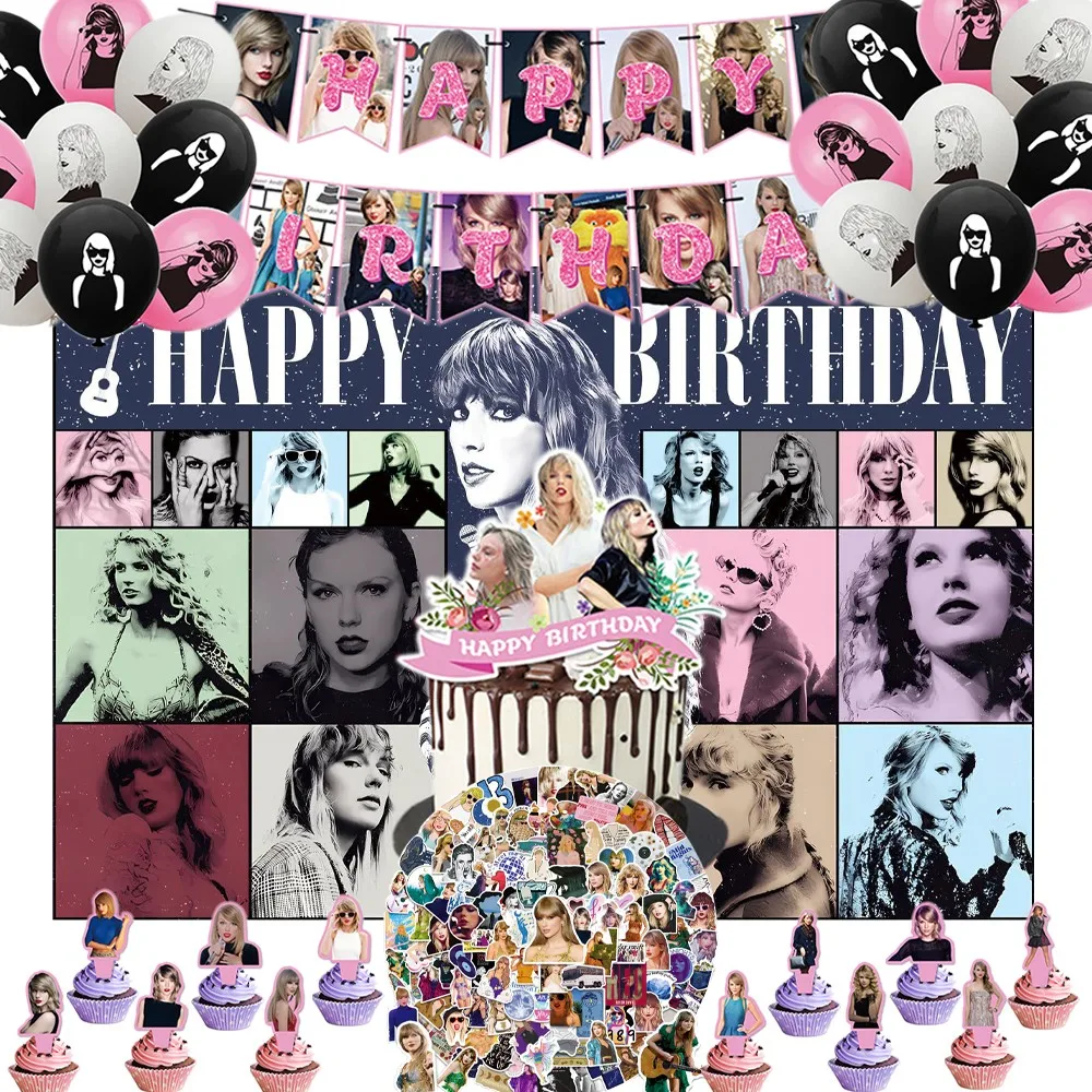 Taylor Birthday Party Decorations, Merch Include Birthday Kids' Party Balloons, Birthday Kids' Party Banner, Cake Topper