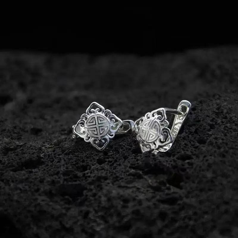 Ethnic Style Silvery Color Earrings Tibetan Nomads Unique Earrings Hollow Earrings Women Earring Women Girls Jewelry