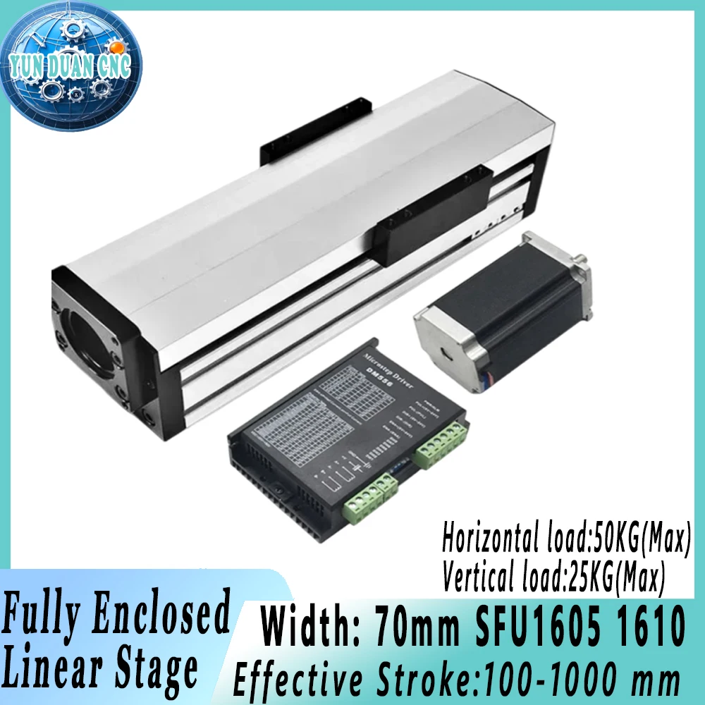 

Fully Enclosed Slide Stage Linear Rail Guide 70mm Width 100-1000mm Stroke Linear Stage SFU1605 1610 With Nema 23 Stepper Motor