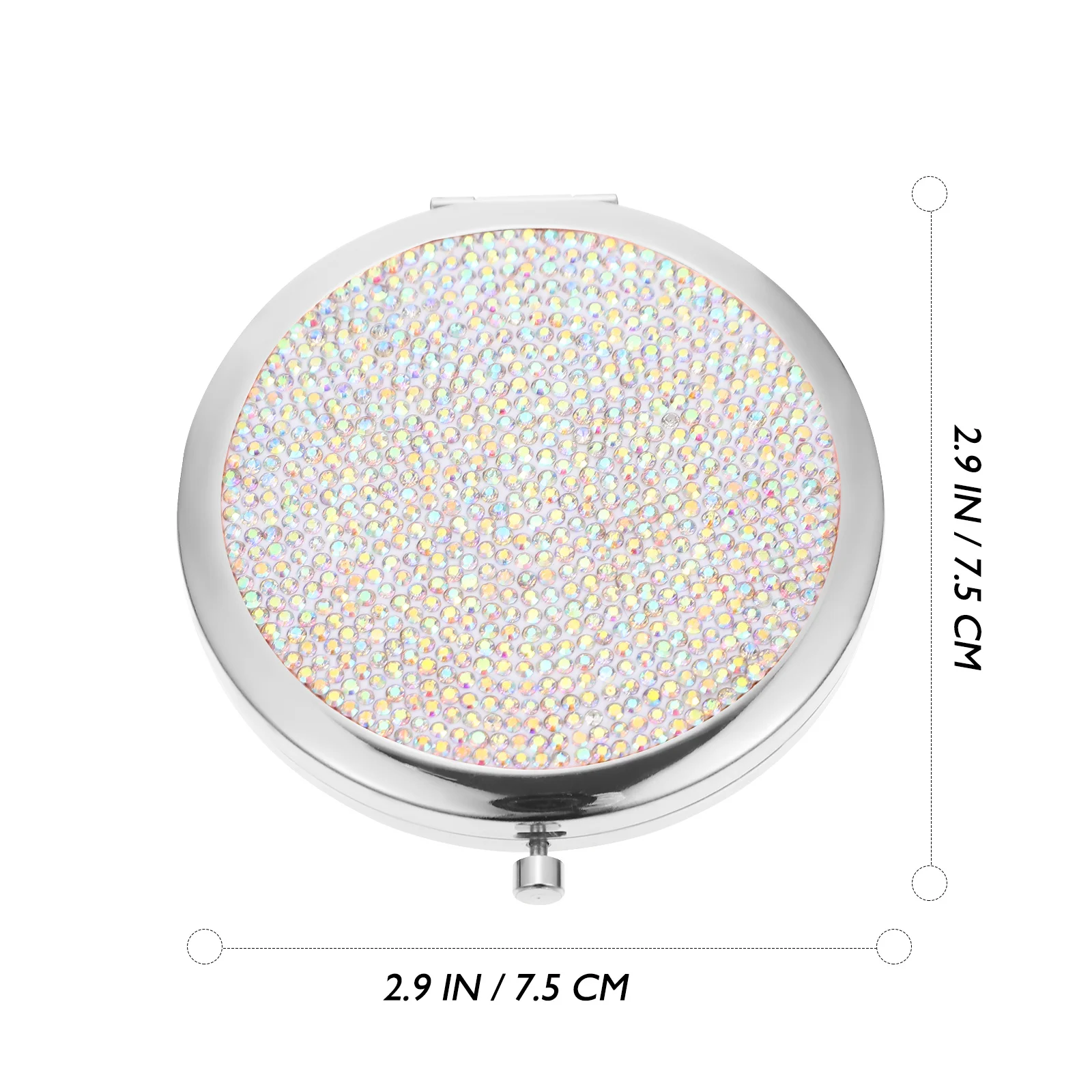 Portable Metal Mirror Rhinestone Encrusted Compact Double Sided Folding Mirror for Outdoor Make Up Travel Pocket Essential