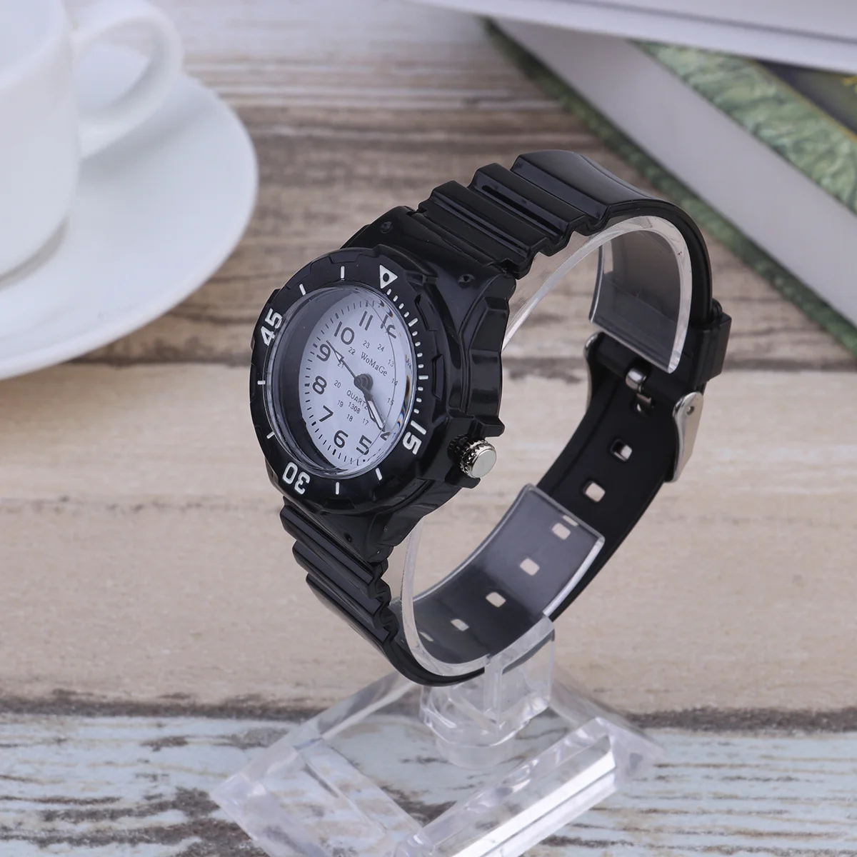 's Quartz Watch Silicone Band Black White No 4 Stylish Sporty Design for Reliable Accuracy Soft Strap