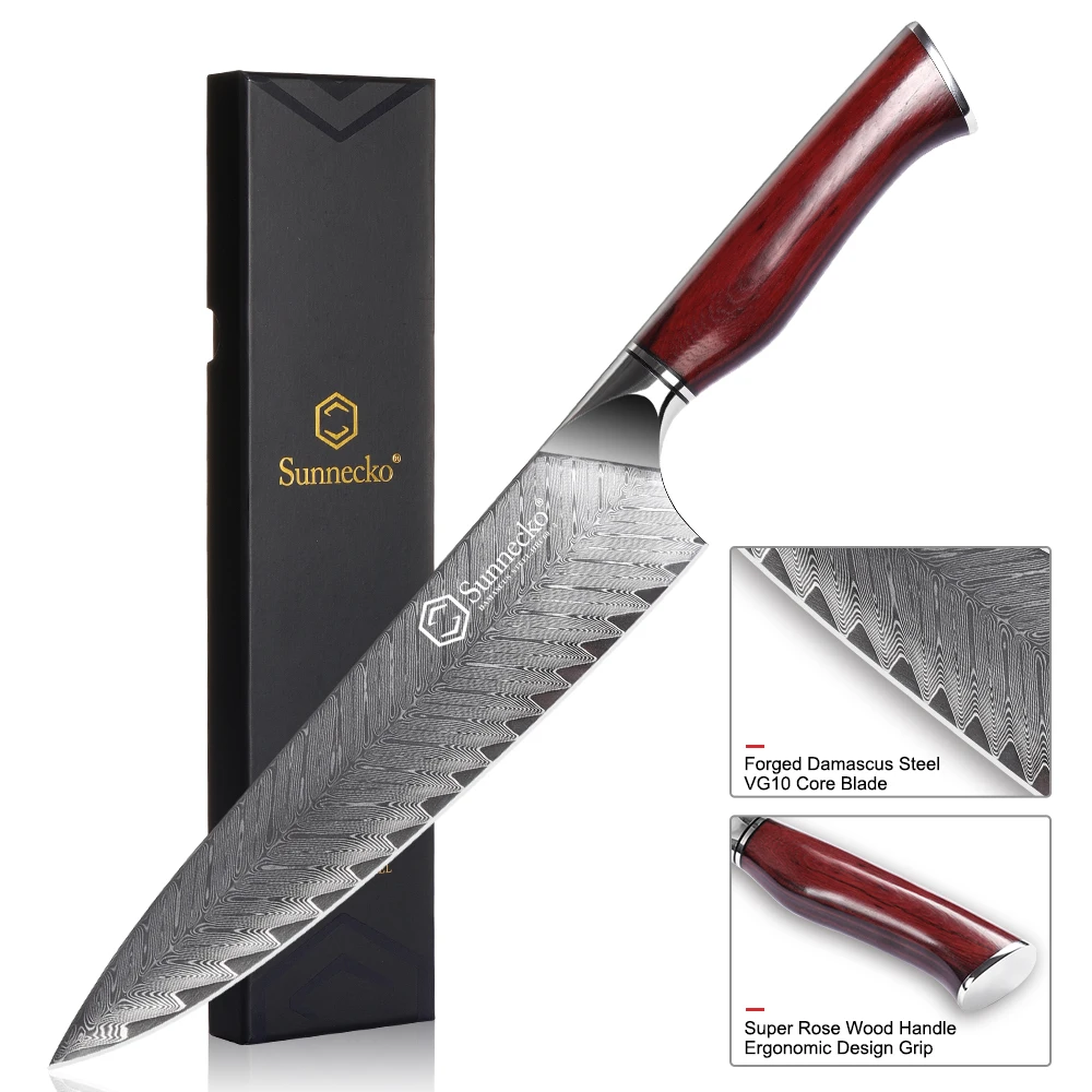 

Sunnecko 8" inch Chef Knife Damascus Japanese VG10 Steel Blade Chef Kitchen Knives Wood Handle Sharp Meat Fruit Cutting Tools