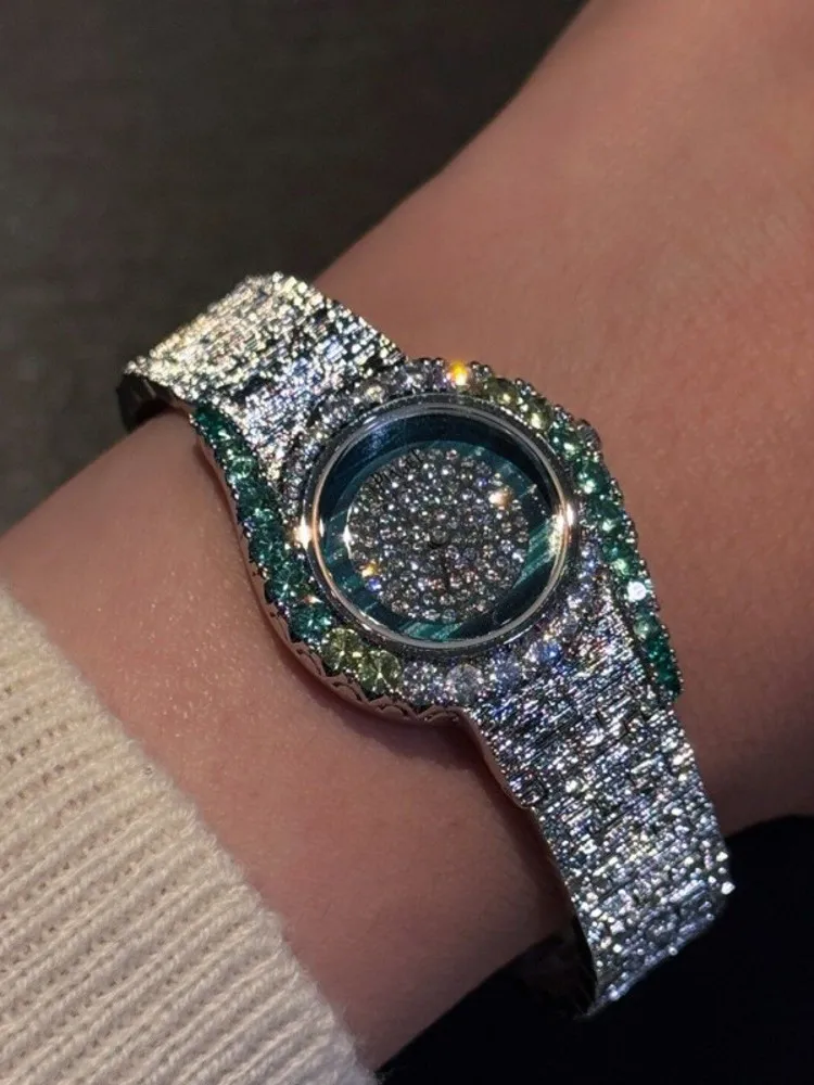 Vintage Women Shiny Diamonds Round Shape Quartz Watch Fashion Office Ladies Work Jewelry Accessory Elegant Birthday Gift Watches