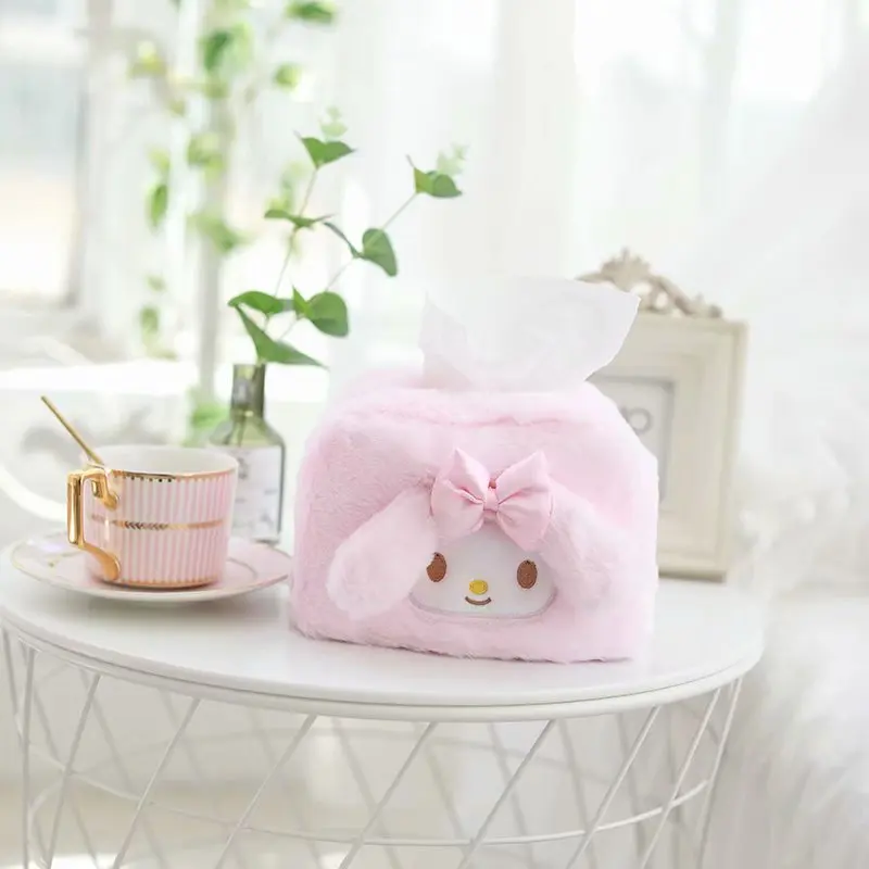 18Cm Kawaii Sanrio Cartoon HelloKitty Mymelody Cinnamoroll Soft Cute Creative Plush Tissue Cover Home Living Room Car Tissue Box