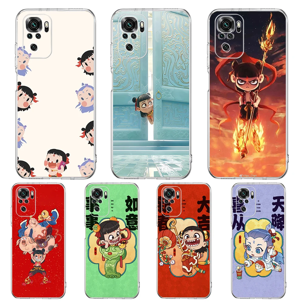 Transparent Phone Case for Redmi 13C 12C 10C Note 13 12 11 11T K40 Gaming Plus Pro 4G 5G Soft TPU Cover Shell Cartoon Cute Nezha