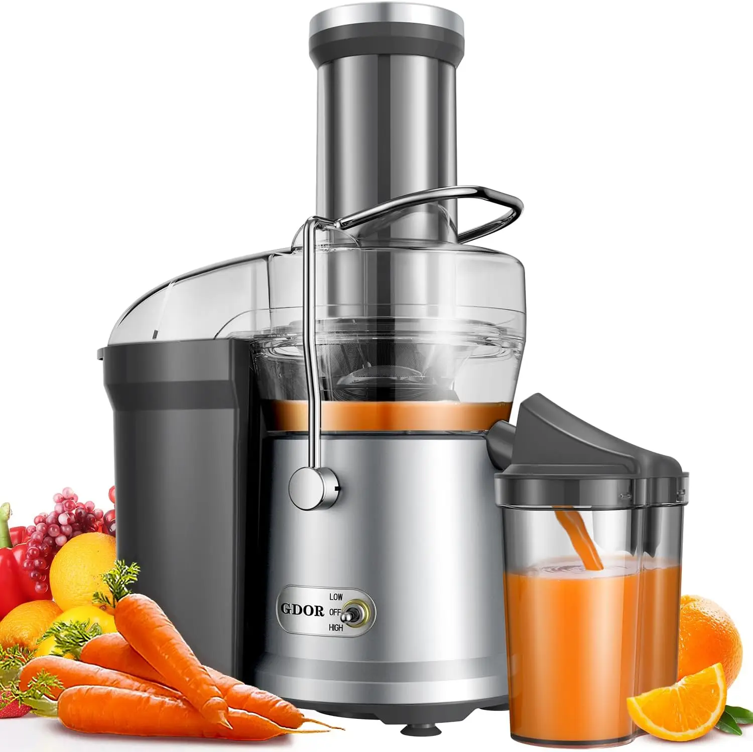

1200W Heavy-Duty Juicer with 3.2" Wide Chute, Titanium Blades, Dual Speed System for Efficient Fruit & Vegetable Extraction