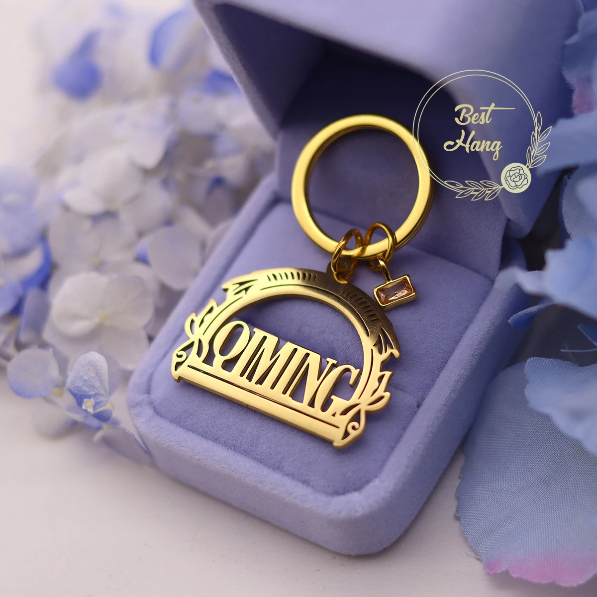 

Custom Text Name Personalized Birthstone Stainless Steel Engraved Letters Keychain Customized Nameplate Keyring Birthday Gifts