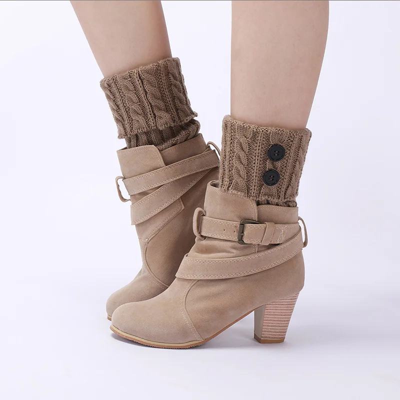 2026 Women Autumn and Winter Knitting Twists Button Short Leg Protectors Knee Protectors New Wool Warm Boots Foot Covers