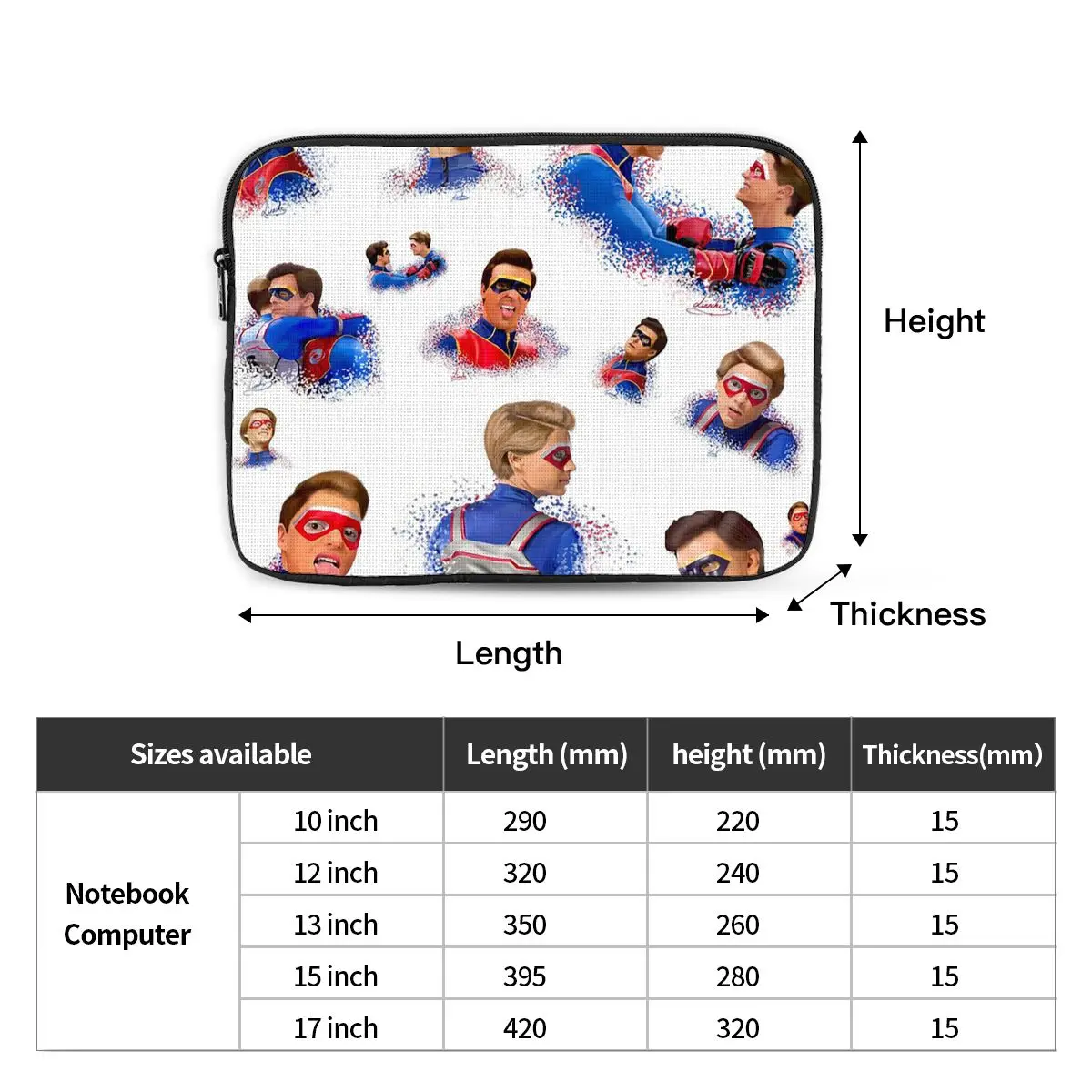 Captain Man And Kid Henry Danger Drawing Case Pouch 10 12 13 15 17 Inch For Macbook Air Pro Tablet Shockproof Case Bag