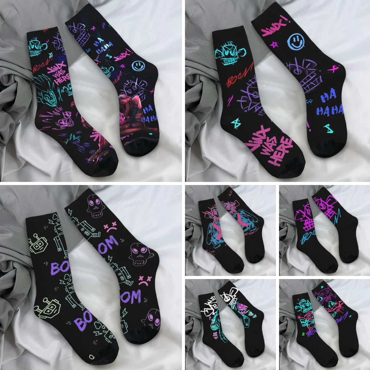 Jinx Monkey Socks Arcane L-League Anime Legends Kawaii Stockings Unisex Men Medium Soft Sports Autumn Pattern Anti Slip Socks