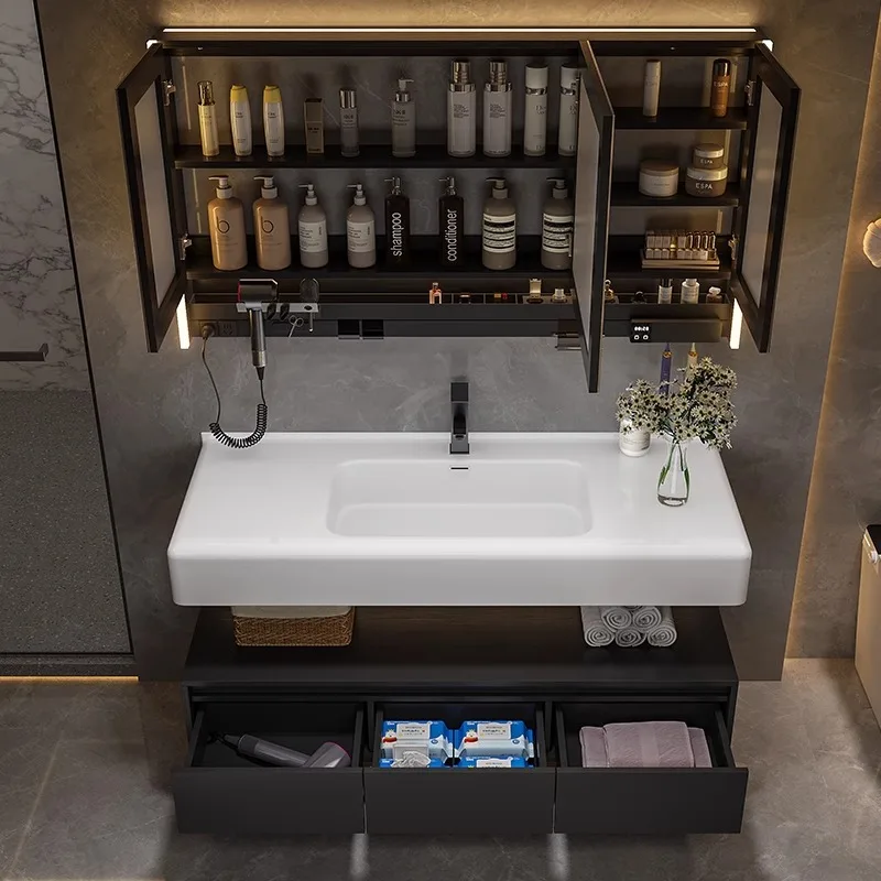 

Modern Bathroom Mirror Cabinet Rock Plate Vanity with Sink Bathroom Cabinet Storage Fashion Toilet Home Furniture Baños Muebles