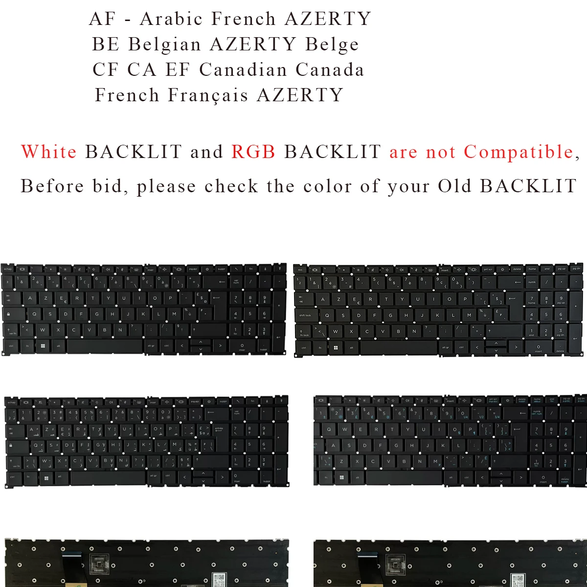 New Arabic French Belgian Canadian Keyboard for HP ZBook Fury 16 G9 , Fury 16 G10 N19205- N192 White / RGB BACKLIT , no Frame