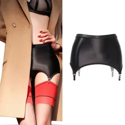 Oil Glossy Hip Skirt Garter Belt Women Sexy Nylon High Waist Suspender Belts Elastic 4 Straps Garters for Stockings Lingeries